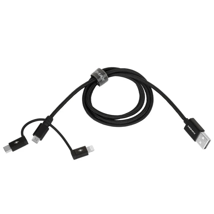 3-in-1 USB-A to Micro USB & Lightning & USB-C  Cable 1m