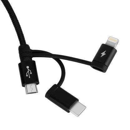 3-in-1 USB-A to Micro USB & Lightning & USB-C  Cable 1m