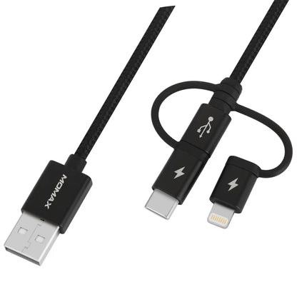 3-in-1 USB-A to Micro USB & Lightning & USB-C  Cable 1m