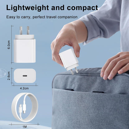 20W Fast Charger with 1M iPhone Charger Cable for iPhone 14/13/12/11/X/9/8, iPad, Airpods