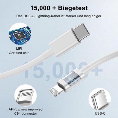 20W Fast Charger with 1M iPhone Charger Cable for iPhone 14/13/12/11/X/9/8, iPad, Airpods