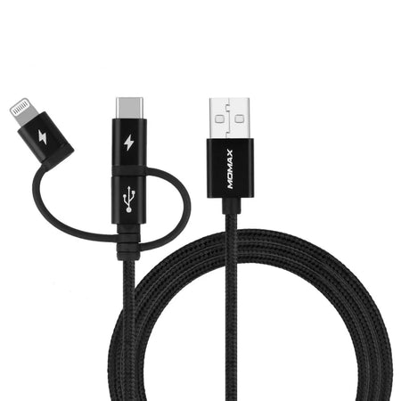 3-in-1 USB-A to Micro USB & Lightning & USB-C  Cable 1m